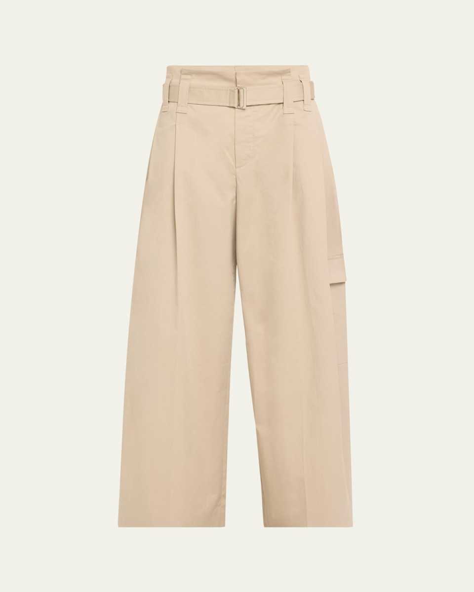 Pleated Cotton Gabardine Wide-Leg Cargo Pants